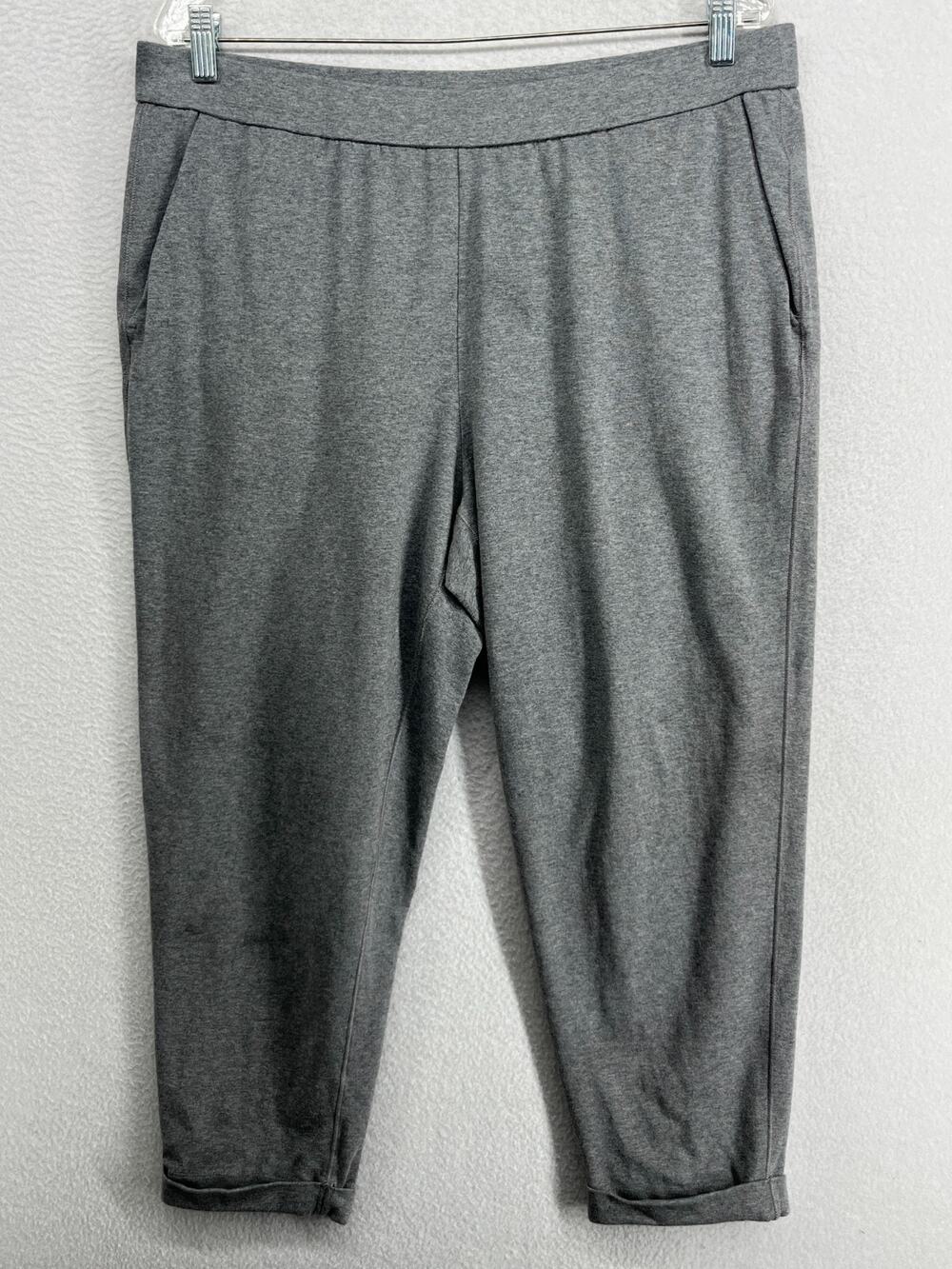 EILEEN FISHER Pants L Stretch Organic Cotton Jersey Slouchy Cropped Cuff Gray